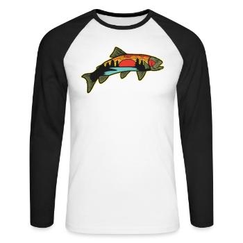 Angeln Angler Fischen Regenbogen Forelle Angel - Unisex Baseballshirt langarm - Weiß/Schwarz - Vorne - Nik (191cm)