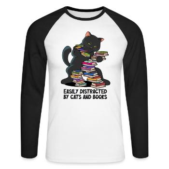 Dance and Books Cats Cat Tomcat Reader Books - Unisex Long Sleeve Baseball T-Shirt - white/black - Front - Nik (191cm)