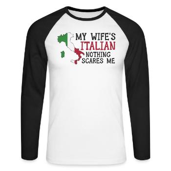 Épouse Italie Italienne Italienne - T-shirt baseball manches longues Homme - blanc/noir - Devant - Nik (191cm)
