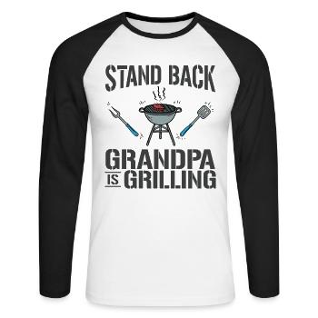 Stand Back Grandpa Is Grillen BBQ Grill Barbeque - Unisex Baseballshirt langarm - Weiß/Schwarz - Vorne - Nik (191cm)
