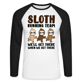 Sloth Running Team We Will Get There When We Get - Unisex Long Sleeve Baseball T-Shirt - white/black - Front - Nik (191cm)