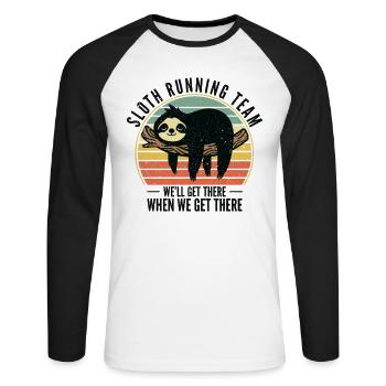 Sloth Running Team We Will Get There When We Get - Unisex Long Sleeve Baseball T-Shirt - white/black - Front - Nik (191cm)