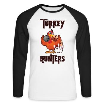 Turkey Hunters Bowler Bowling Thanksgiving - Unisex Baseballshirt langarm - Weiß/Schwarz - Vorne - Nik (191cm)