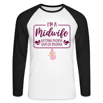 I'm A Midwife Getting People OB Nurse Birth Worker - Unisex Long Sleeve Baseball T-Shirt - white/black - Front - Nik (191cm)