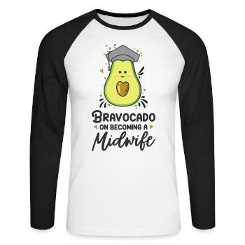 Bravocado On Becoming A Midwife Birth Assistant - Unisex Long Sleeve Baseball T-Shirt - white/black - Front - Nik (191cm)