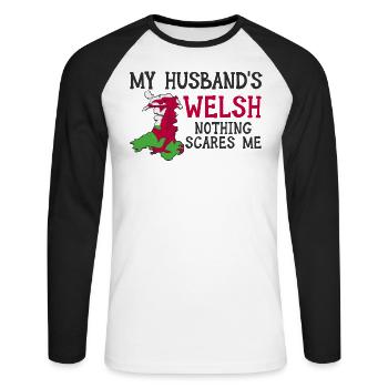 Femme Pays de Galles Mariée Galloise - T-shirt baseball manches longues Homme - blanc/noir - Devant - Nik (191cm)