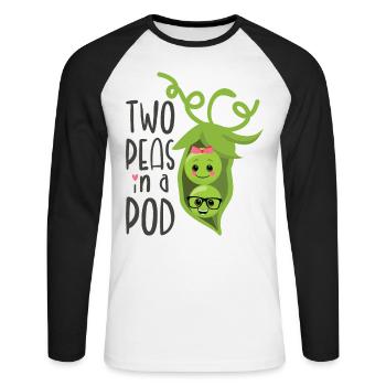 Two Peas in a Pod Valentines Day In Love - Unisex Long Sleeve Baseball T-Shirt - white/black - Front - Nik (191cm)