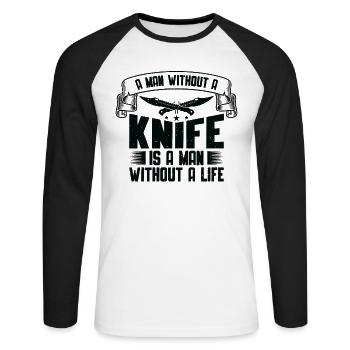 Knifemaking Knife Making Bladesmith Smithing Knife - Unisex Long Sleeve Baseball T-Shirt - white/black - Front - Nik (191cm)