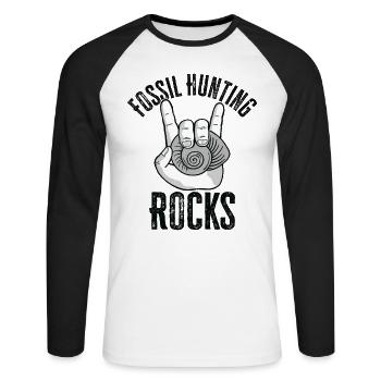 Fossil Hunting Rocks Paleontologist Dinosaur - Unisex Long Sleeve Baseball T-Shirt - white/black - Front - Nik (191cm)