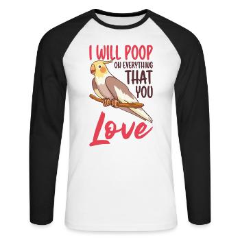 Cockatiel Pooping Bird Fan Bird Bird - T-shirt baseball manches longues Homme - blanc/noir - Devant - Nik (191cm)