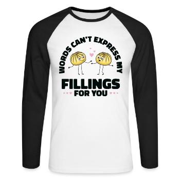 Dim Sums remplissant la nourriture asiatique chinoise - T-shirt baseball manches longues Homme - blanc/noir - Devant - Nik (191cm)
