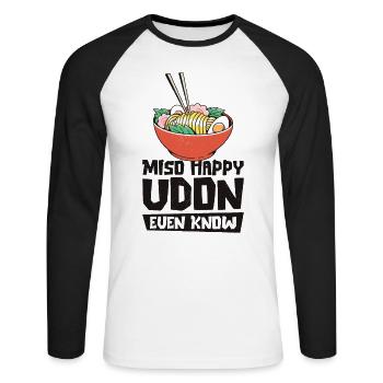Cuisine asiatique Udon Miso Nouilles asiatiques - T-shirt baseball manches longues Homme - blanc/noir - Devant - Nik (191cm)