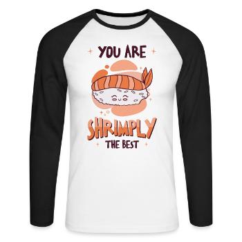 Asiatisches Essen Sushi Shrimp Essen - Unisex Baseballshirt langarm - Weiß/Schwarz - Vorne - Nik (191cm)