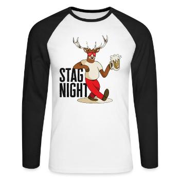 Bachelor Stag Night Drinking Celebration - Unisex Long Sleeve Baseball T-Shirt - white/black - Front - Nik (191cm)