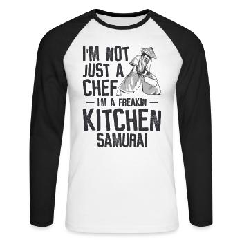 Chef Japanese Samurai Cooking Baking Meals - Unisex Long Sleeve Baseball T-Shirt - white/black - Front - Nik (191cm)