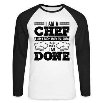 Chef Cuisine Repas Chefs culinaires - T-shirt baseball manches longues Homme - blanc/noir - Devant - Nik (191cm)