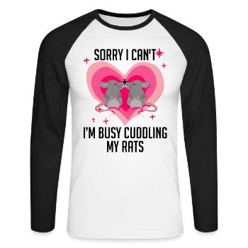 Rat Cuddling Pet Owner Rodent Rat Lovers - Unisex Baseballshirt langarm - Weiß/Schwarz - Vorne - Nik (191cm)