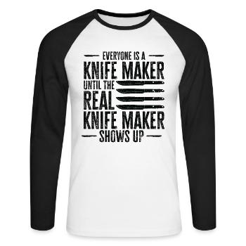 Couteau Auto Forgeron Damascus Steel - T-shirt baseball manches longues Homme - blanc/noir - Devant - Nik (191cm)