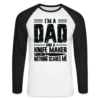 Knifemaking Knife Making Bladesmith Smithing Knife - Unisex Long Sleeve Baseball T-Shirt - white/black - Front - Nik (191cm)
