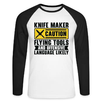 Messer Selbst Schmieden Damast Stahl Schmied - Unisex Baseballshirt langarm - Weiß/Schwarz - Vorne - Nik (191cm)