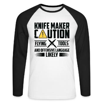 Knifemaking Knife Making Bladesmith Smithing Knife - Unisex Long Sleeve Baseball T-Shirt - white/black - Front - Nik (191cm)