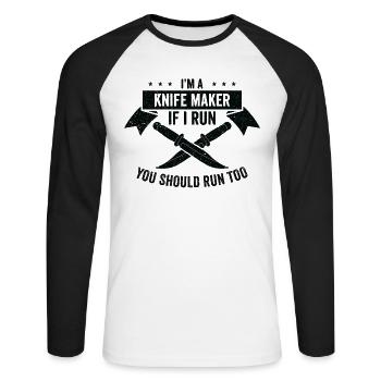Knifemaking Knife Making Bladesmith Smithing Knife - Unisex Long Sleeve Baseball T-Shirt - white/black - Front - Nik (191cm)