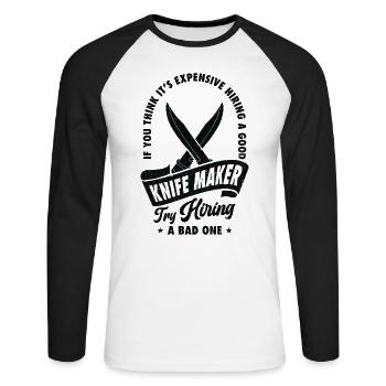Knifemaking Knife Making Bladesmith Smithing Knife - Unisex Long Sleeve Baseball T-Shirt - white/black - Front - Nik (191cm)