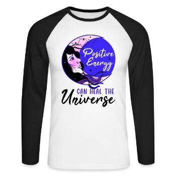 Energy Medicine Positive Energy Healing - Unisex Long Sleeve Baseball T-Shirt - white/black - Front - Nik (191cm)