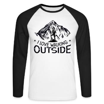 I Love Walking Outside Outdoor Mountain Hiking - Unisex Long Sleeve Baseball T-Shirt - white/black - Front - Nik (191cm)