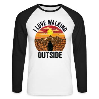 I Love Walking Outside Outdoor Mountain Hiking - Unisex Long Sleeve Baseball T-Shirt - white/black - Front - Nik (191cm)