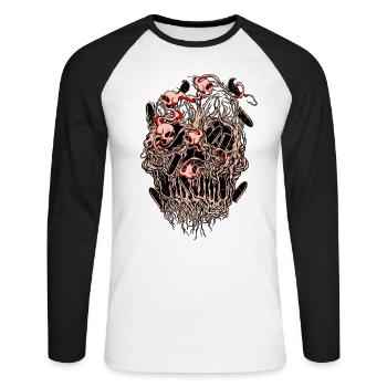 Bullets and Skull Roses Aesthetic Dripping Pattern - Unisex Baseballshirt langarm - Weiß/Schwarz - Vorne - Nik (191cm)