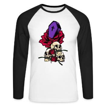 Gothic Skull Roses Death Grave Aesthetic Dark - Unisex Baseballshirt langarm - Weiß/Schwarz - Vorne - Nik (191cm)