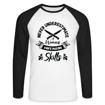 Messer Selbst Schmieden Damast Stahl Schmied - Unisex Baseballshirt langarm - Weiß/Schwarz - Vorne - Nik (191cm)