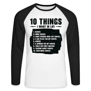 Knifemaking Knife Making Bladesmith Smithing Knife - Unisex Long Sleeve Baseball T-Shirt - white/black - Front - Nik (191cm)