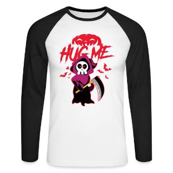 Hug Me Classic Skull of Death Creepy Skeleton - Unisex Long Sleeve Baseball T-Shirt - white/black - Front - Nik (191cm)