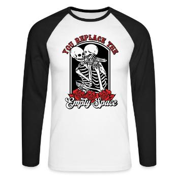 Romantic Gothic Bones Skeleton Roses Death Grave - Unisex Long Sleeve Baseball T-Shirt - white/black - Front - Nik (191cm)