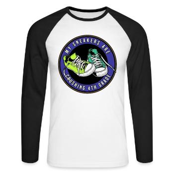 Kids Back to School Crush Sneakers for 4th Grade - Unisex Long Sleeve Baseball T-Shirt - white/black - Front - Nik (191cm)