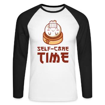 Dim Sums Nourriture asiatique Auto-soins - T-shirt baseball manches longues Homme - blanc/noir - Devant - Nik (191cm)