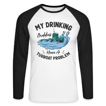 Tugboat Drinking Buddies Alcohol Tugboat Captain - Unisex Long Sleeve Baseball T-Shirt - white/black - Front - Nik (191cm)
