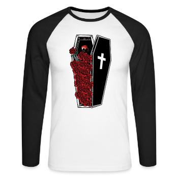 Gothic Skull Roses Death Tomb Esthétique - T-shirt baseball manches longues Homme - blanc/noir - Devant - Nik (191cm)