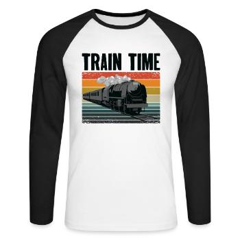 Train Transportation Locomotive Train Operator - Unisex Long Sleeve Baseball T-Shirt - white/black - Front - Nik (191cm)
