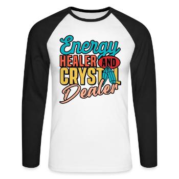 Médecine énergétique Guérison Cristaux d’énergie positive - T-shirt baseball manches longues Homme - blanc/noir - Devant - Nik (191cm)