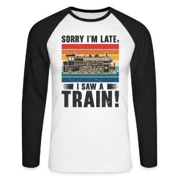 Train Locomotive Hobby Trainspotting Railfan - Unisex Long Sleeve Baseball T-Shirt - white/black - Front - Nik (191cm)