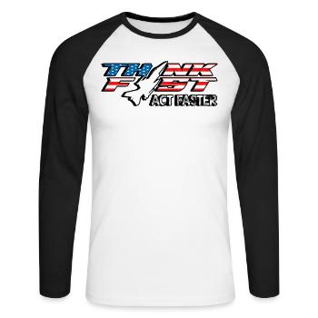 Un pilote de chasse à réaction pensez vite Agissez plus vite Aviation - T-shirt baseball manches longues Homme - blanc/noir - Devant - Nik (191cm)