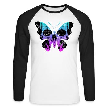 Squelette d’os du crâne de papillon gothique - T-shirt baseball manches longues Homme - blanc/noir - Devant - Nik (191cm)
