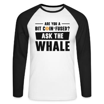 Bitcoin Crypto-monnaie Drôle Demandez à la chemise de baleine - T-shirt baseball manches longues Homme - blanc/noir - Devant - Nik (191cm)