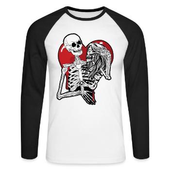 Till Death Midnight Lovers Gothic Skull Bones - Unisex Long Sleeve Baseball T-Shirt - white/black - Front - Nik (191cm)