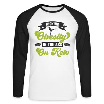 Keto-Diät Ketogene Ernährung Diätassistent - Unisex Baseballshirt langarm - Weiß/Schwarz - Vorne - Nik (191cm)
