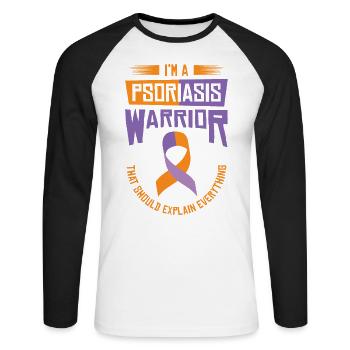 Psoriasis Warrior Lavender Orange Ribbon Awareness - Unisex Long Sleeve Baseball T-Shirt - white/black - Front - Nik (191cm)