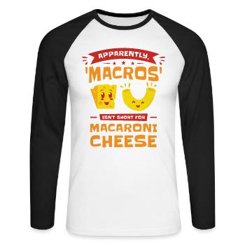 Keto Macros Diététicien Macaroni & Fromage - T-shirt baseball manches longues Homme - blanc/noir - Devant - Nik (191cm)